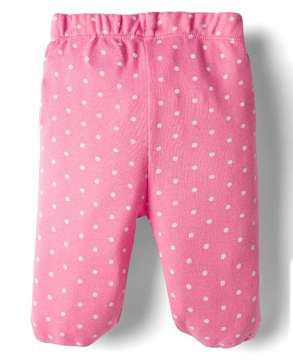 Babyhug Cotton Knit Full Length Bootie Leggings With Floral Print Pack Of 3 - Pink Maroon & Purple