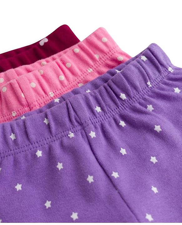 Babyhug Cotton Knit Full Length Bootie Leggings With Floral Print Pack Of 3 - Pink Maroon & Purple