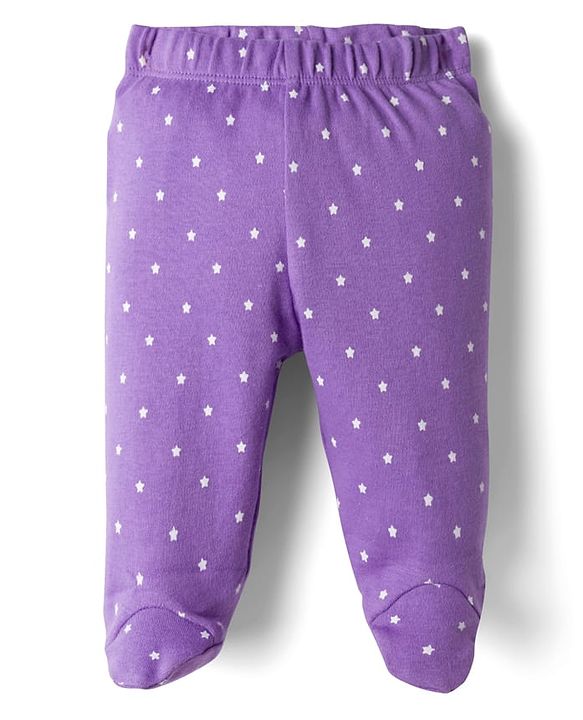 Babyhug Cotton Knit Full Length Bootie Leggings With Floral Print Pack Of 3 - Pink Maroon & Purple