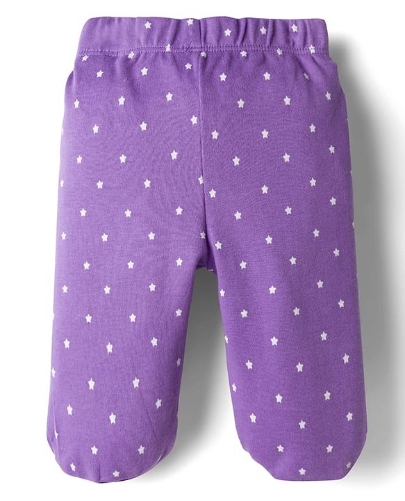 Babyhug Cotton Knit Full Length Bootie Leggings With Floral Print Pack Of 3 - Pink Maroon & Purple