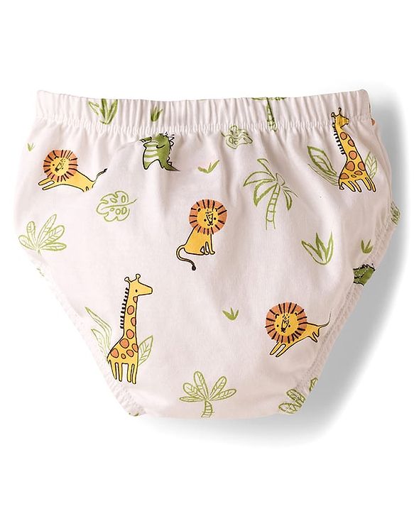 Babyhug 100% Cotton Knit Animal Printed & Striped Briefs Pack Of 3 - Mutlicolour