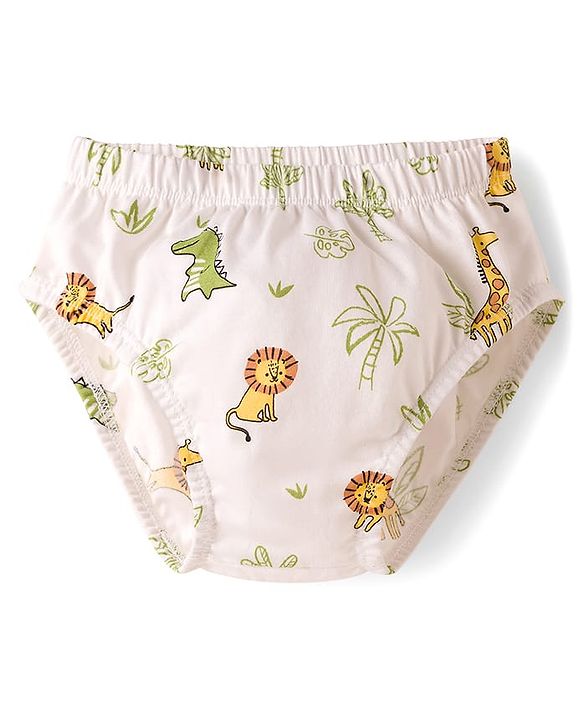Babyhug 100% Cotton Knit Animal Printed & Striped Briefs Pack Of 3 - Mutlicolour