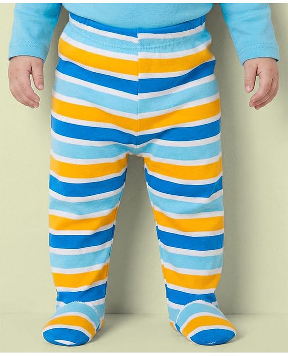 Babyhug Cotton Knit Bootie Leggings with Jungle Theme Print & Stripes Pack of 3 - Multicolor