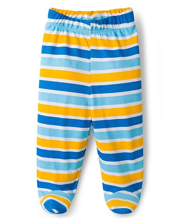 Babyhug Cotton Knit Bootie Leggings with Jungle Theme Print & Stripes Pack of 3 - Multicolor