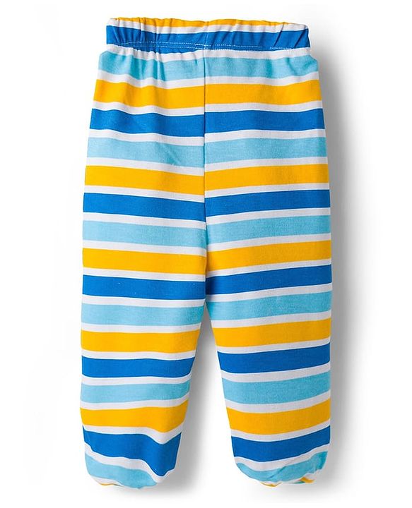 Babyhug Cotton Knit Bootie Leggings with Jungle Theme Print & Stripes Pack of 3 - Multicolor