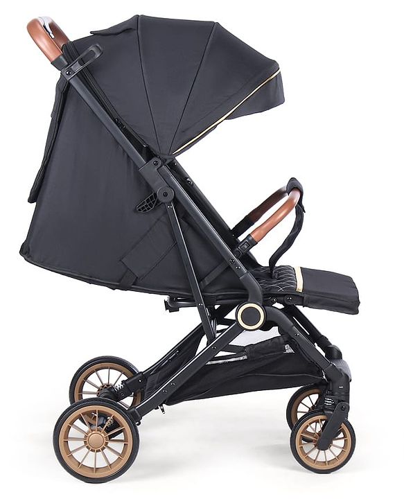 Babyhug Portable Baby Stroller with One-hand Compact Fold - Black| Pram for Newborn| Concealed Linked Brake| Swivel Wheels| 5 Point Harness| Trolley Handle| Air Cabin Friendly| Shock Absorbent Wheels