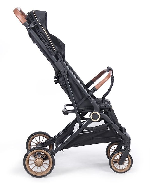 Babyhug Portable Baby Stroller with One-hand Compact Fold - Black| Pram for Newborn| Concealed Linked Brake| Swivel Wheels| 5 Point Harness| Trolley Handle| Air Cabin Friendly| Shock Absorbent Wheels