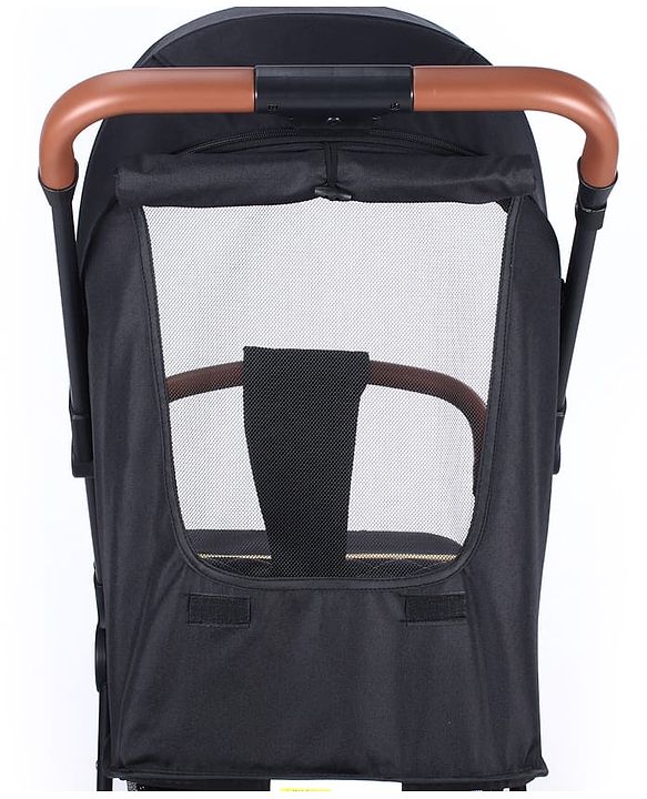 Babyhug Portable Baby Stroller with One-hand Compact Fold - Black| Pram for Newborn| Concealed Linked Brake| Swivel Wheels| 5 Point Harness| Trolley Handle| Air Cabin Friendly| Shock Absorbent Wheels