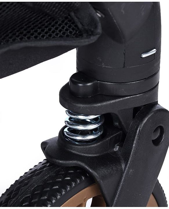 Babyhug Portable Baby Stroller with One-hand Compact Fold - Black| Pram for Newborn| Concealed Linked Brake| Swivel Wheels| 5 Point Harness| Trolley Handle| Air Cabin Friendly| Shock Absorbent Wheels