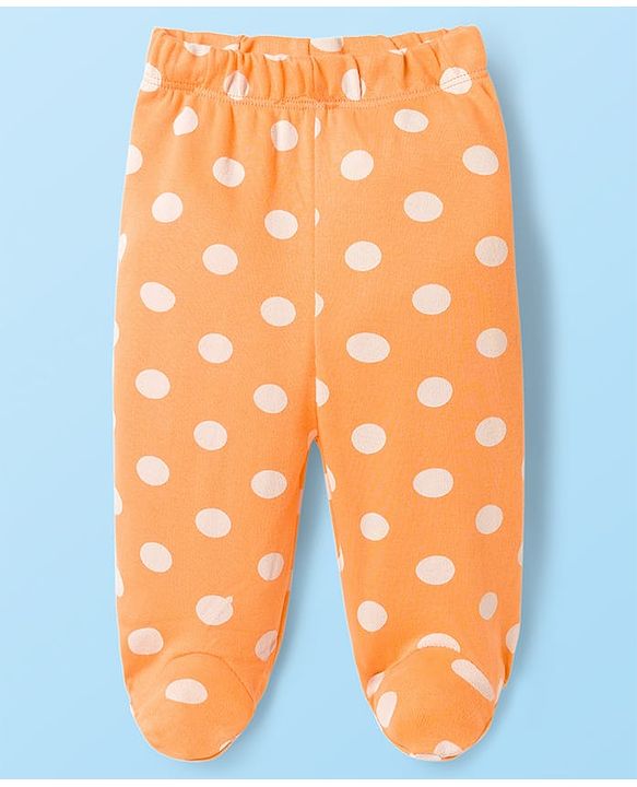Babyhug Cotton Knit Bootie Leggings With Polka Dot Print Pack Of 3 - Navy Blue White & Orange
