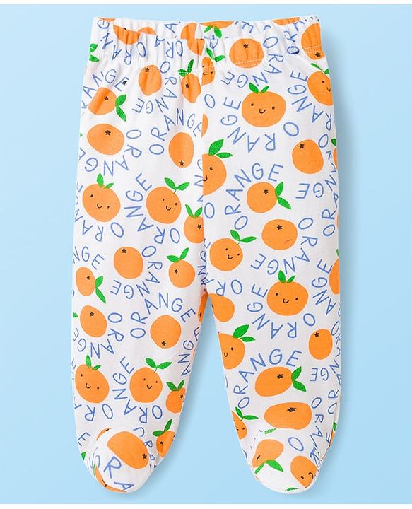 Babyhug Cotton Knit Bootie Leggings With Polka Dot Print Pack Of 3 - Navy Blue White & Orange