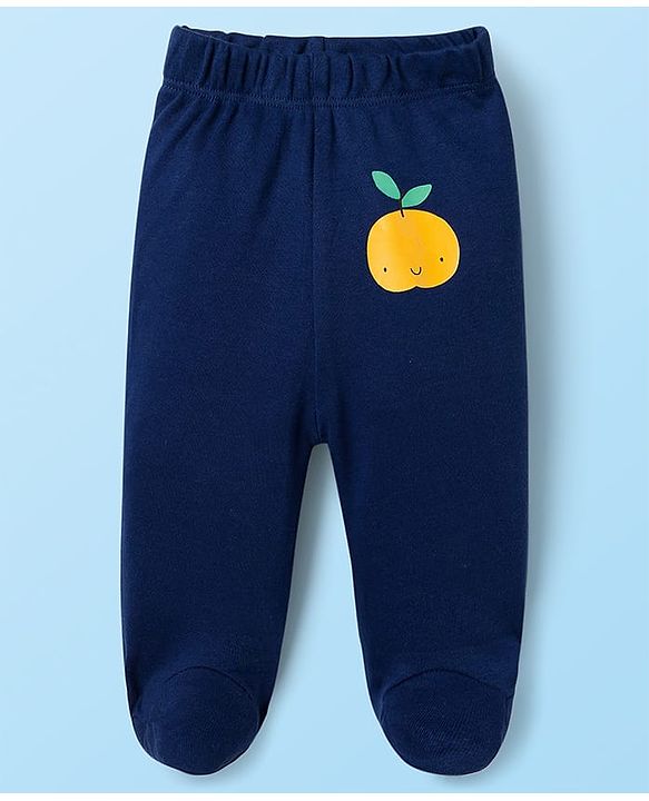 Babyhug Cotton Knit Bootie Leggings With Polka Dot Print Pack Of 3 - Navy Blue White & Orange