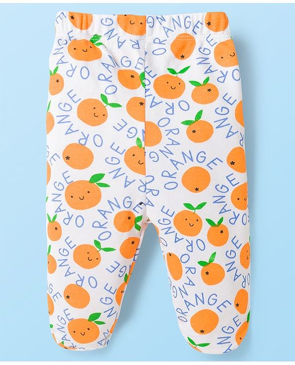 Babyhug Cotton Knit Bootie Leggings With Polka Dot Print Pack Of 3 - Navy Blue White & Orange