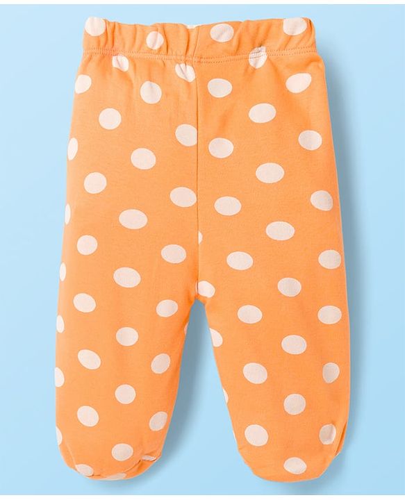 Babyhug Cotton Knit Bootie Leggings With Polka Dot Print Pack Of 3 - Navy Blue White & Orange