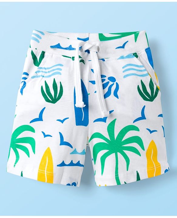 Babyhug Single Jersey Knit Half Sleeves Co-ords Shirt & Shorts Set with Beach Theme Print - Multicolor