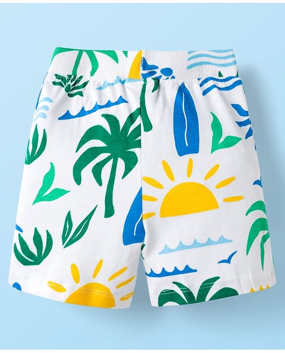 Babyhug Single Jersey Knit Half Sleeves Co-ords Shirt & Shorts Set with Beach Theme Print - Multicolor