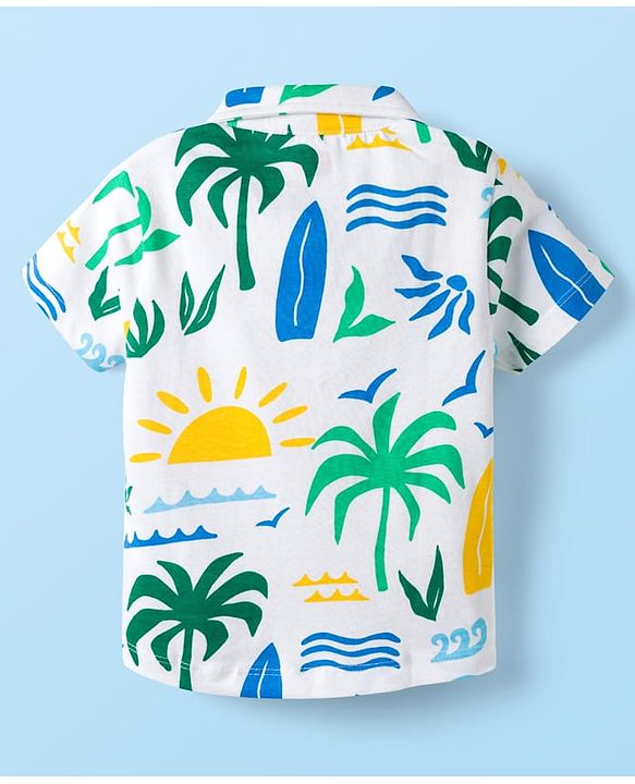 Babyhug Single Jersey Knit Half Sleeves Co-ords Shirt & Shorts Set with Beach Theme Print - Multicolor