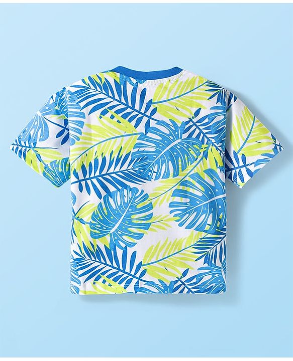 Babyhug Single Jersey Knit Half Sleeves T-Shirt & Shorts Set with Leaf Print - Light Green