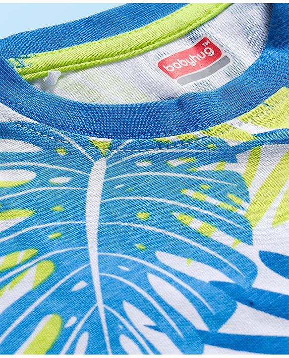 Babyhug Single Jersey Knit Half Sleeves T-Shirt & Shorts Set with Leaf Print - Light Green