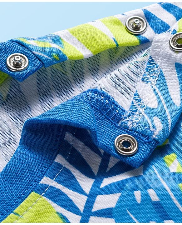 Babyhug Single Jersey Knit Half Sleeves T-Shirt & Shorts Set with Leaf Print - Light Green