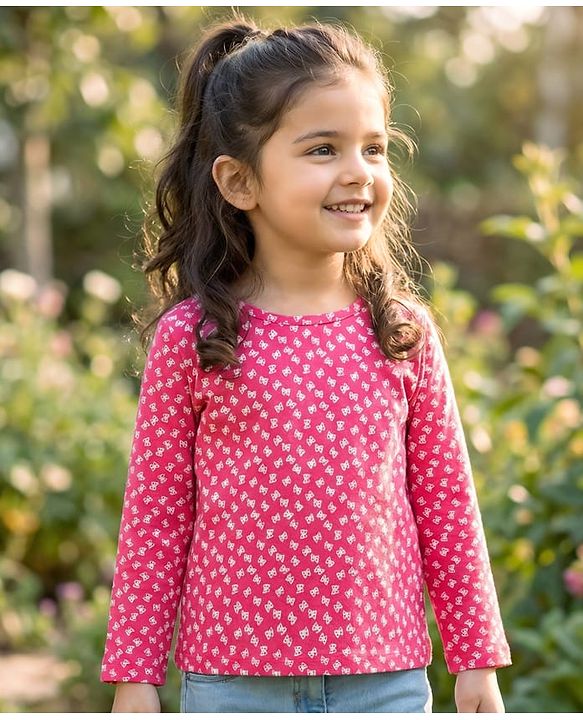 Babyhug 100% Cotton Knit Full Sleeves Bow Printed T-Shirt - Pink