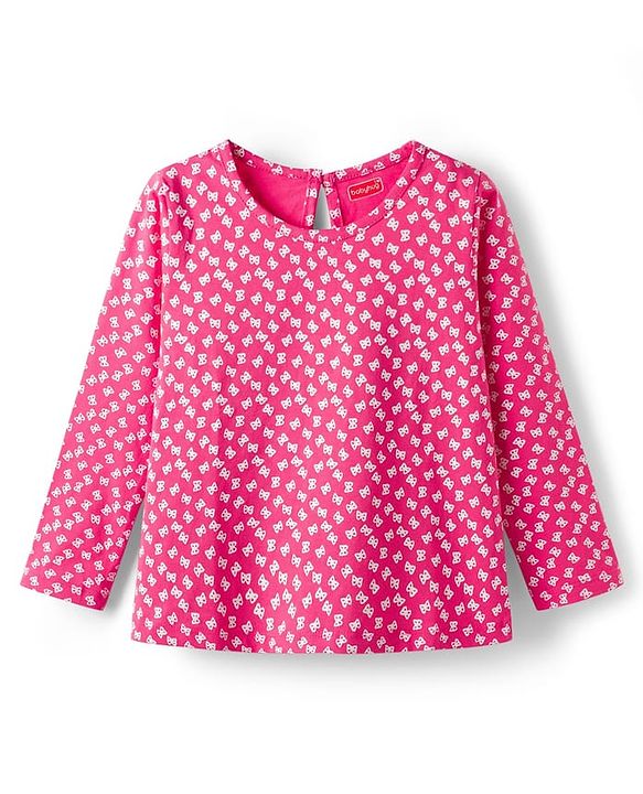 Babyhug 100% Cotton Knit Full Sleeves Bow Printed T-Shirt - Pink