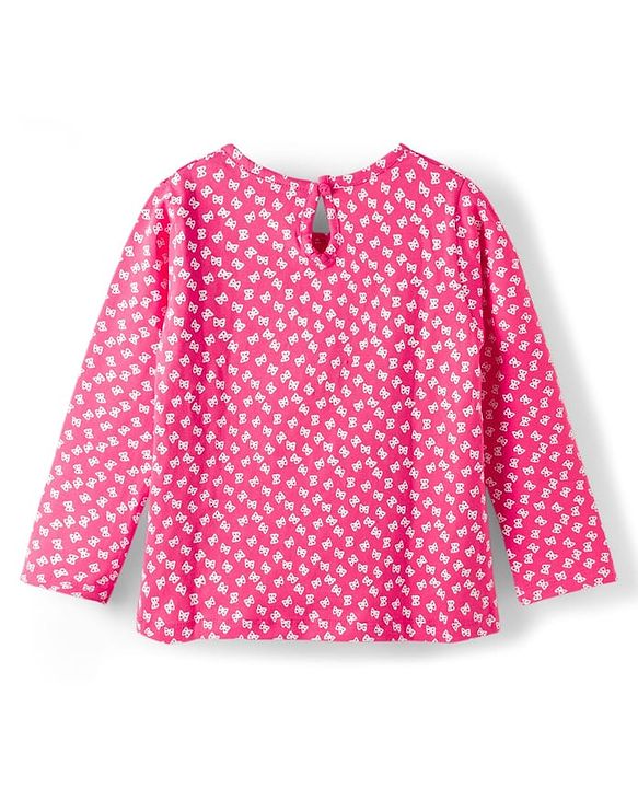 Babyhug 100% Cotton Knit Full Sleeves Bow Printed T-Shirt - Pink