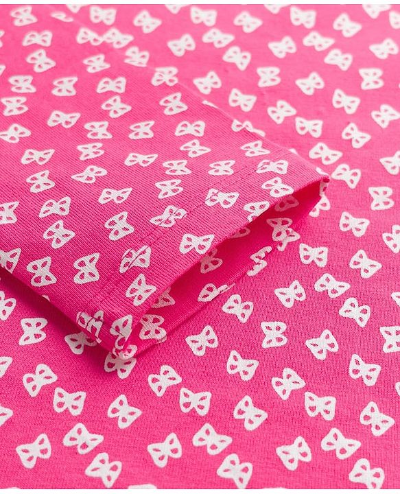 Babyhug 100% Cotton Knit Full Sleeves Bow Printed T-Shirt - Pink