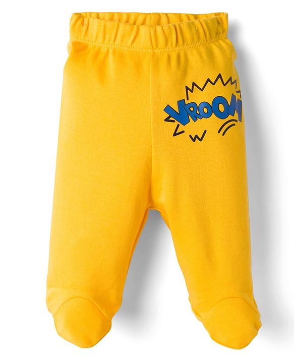 Babyhug Cotton Knit Full Length Bootie Leggings With Nautical Theme Print Pack Of 3 - Yellow & Navy Blue