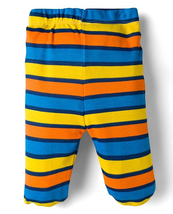 Babyhug Cotton Knit Full Length Bootie Leggings With Nautical Theme Print Pack Of 3 - Yellow & Navy Blue
