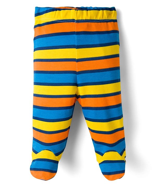 Babyhug Cotton Knit Full Length Bootie Leggings With Nautical Theme Print Pack Of 3 - Yellow & Navy Blue