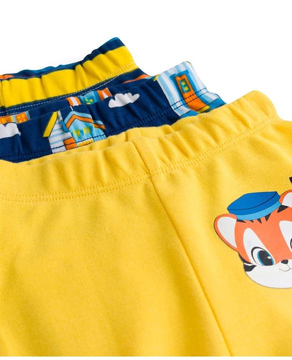Babyhug Cotton Knit Full Length Bootie Leggings With Nautical Theme Print Pack Of 3 - Yellow & Navy Blue