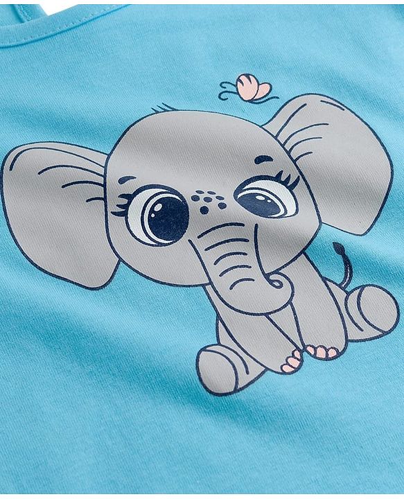 Babyhug 100% Cotton Knit Full Sleeves Elephant Printed T-Shirt - Light Blue
