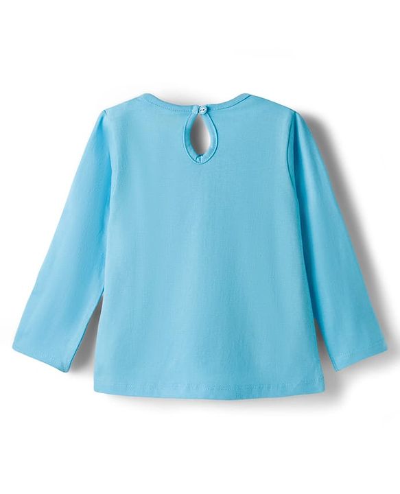 Babyhug 100% Cotton Knit Full Sleeves Elephant Printed T-Shirt - Light Blue