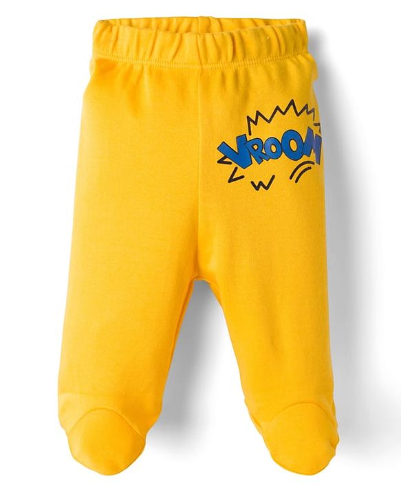 Babyhug Cotton Knit Full Length Bootie Leggings With Vehicle Print Pack Of 3 - Yellow Blue & Red