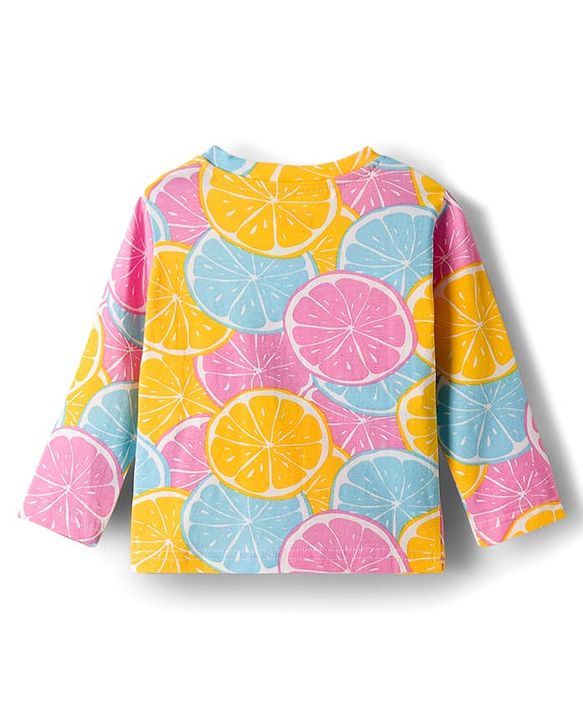 Babyhug Cotton Knit Full Sleeves Co-ords Night Suit With Orange Print - Multicolour