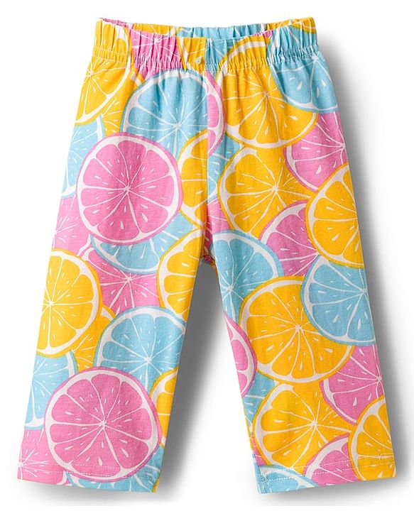 Babyhug Cotton Knit Full Sleeves Co-ords Night Suit With Orange Print - Multicolour