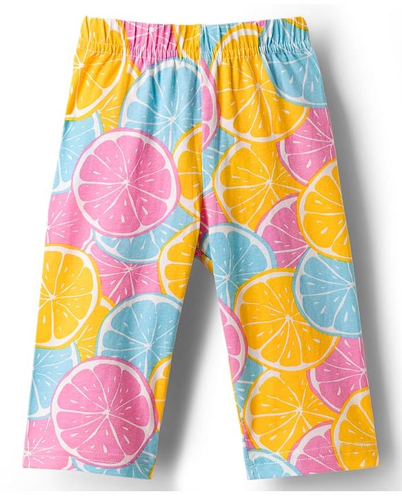 Babyhug Cotton Knit Full Sleeves Co-ords Night Suit With Orange Print - Multicolour