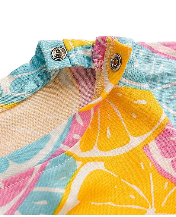 Babyhug Cotton Knit Full Sleeves Co-ords Night Suit With Orange Print - Multicolour