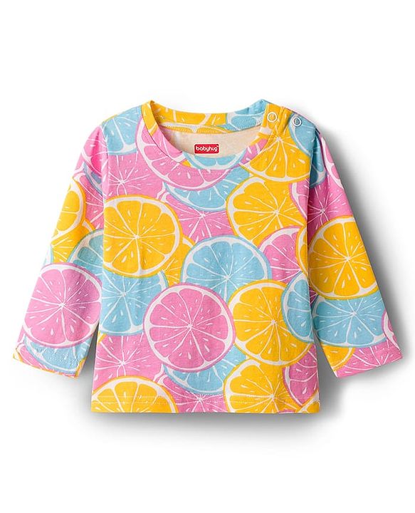 Babyhug Cotton Knit Full Sleeves Co-ords Night Suit With Orange Print - Multicolour