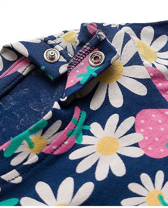 Babyhug Cotton Knit Full Sleeves Co-ords Night Suit With Floral Print - Navy Blue