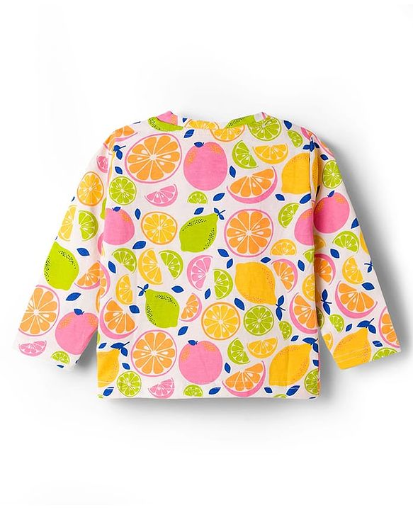 Babyhug Cotton Knit Half Sleeves Co-ords Night Suit With Tropical Theme Print - Yellow