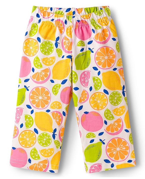 Babyhug Cotton Knit Half Sleeves Co-ords Night Suit With Tropical Theme Print - Yellow