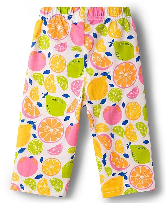 Babyhug Cotton Knit Half Sleeves Co-ords Night Suit With Tropical Theme Print - Yellow