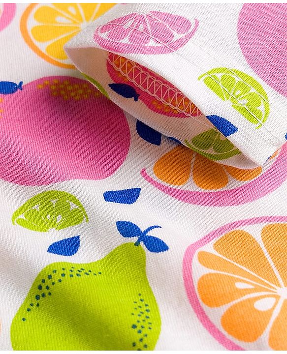 Babyhug Cotton Knit Half Sleeves Co-ords Night Suit With Tropical Theme Print - Yellow
