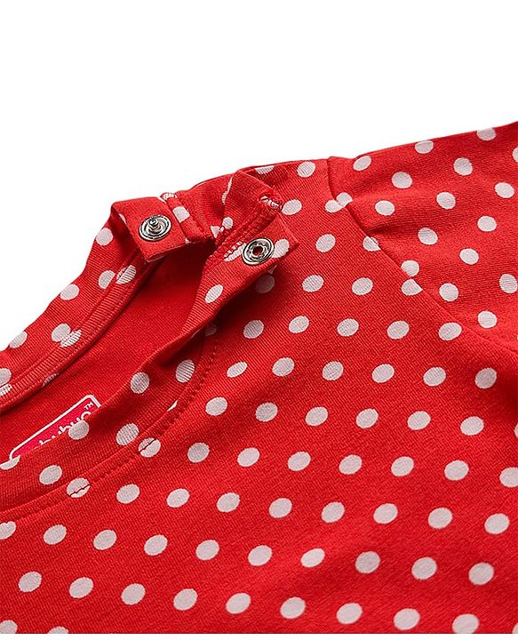 Babyhug Cotton Knit Full Sleeves Co-ords  Night Suit With Polka Dot Print - Red