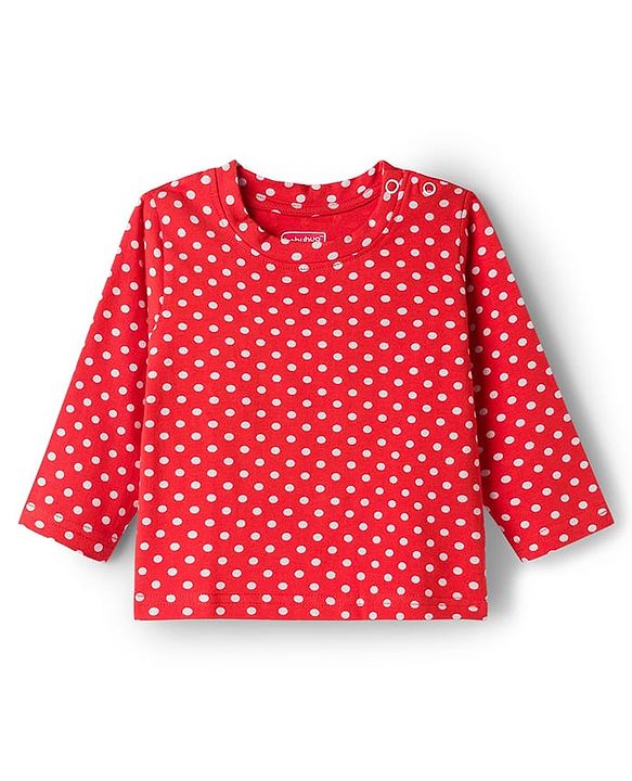 Babyhug Cotton Knit Full Sleeves Co-ords  Night Suit With Polka Dot Print - Red