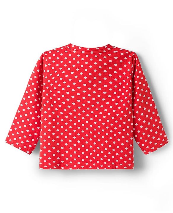 Babyhug Cotton Knit Full Sleeves Co-ords  Night Suit With Polka Dot Print - Red