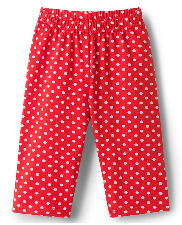 Babyhug Cotton Knit Full Sleeves Co-ords  Night Suit With Polka Dot Print - Red