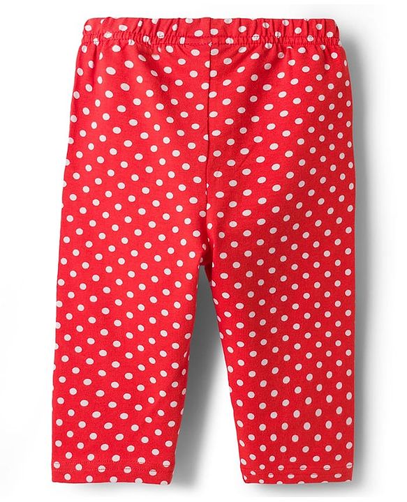 Babyhug Cotton Knit Full Sleeves Co-ords  Night Suit With Polka Dot Print - Red